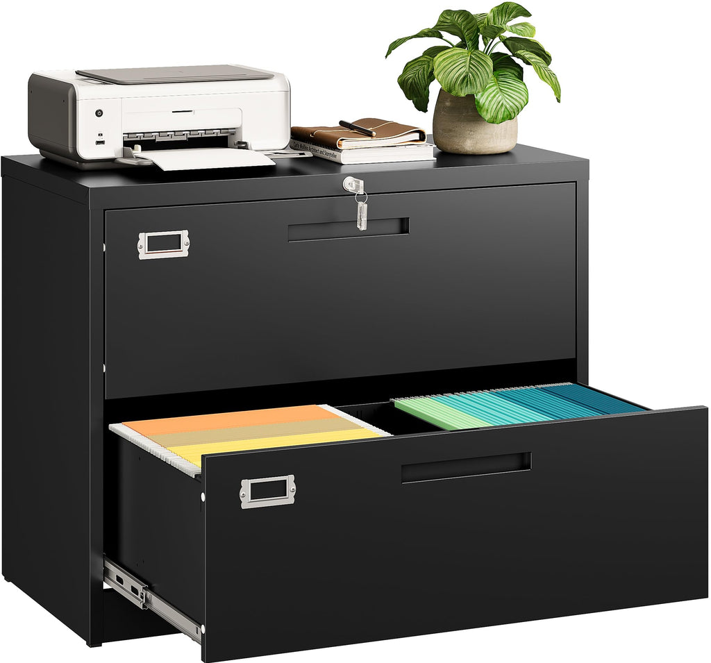 SISESOL 3 Drawer Lateral File Cabinet with Lock,Black Lateral Filing Cabinet,Horizontal Metal Filing Cabinets,Locked Wide Three Drawer File Cabinets for Office Home,Fit A4/F4/Letter/Legal File