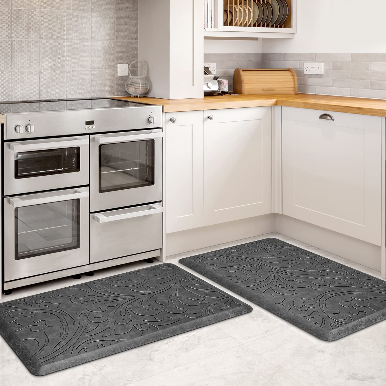 KMAT Kitchen Mat Cushioned Anti-Fatigue Floor Mat Waterproof Non-Slip Standing Ergonomic Comfort for Home,Office,Sink,Laundry,Desk 17.3" (W) x 60"(L),Grey