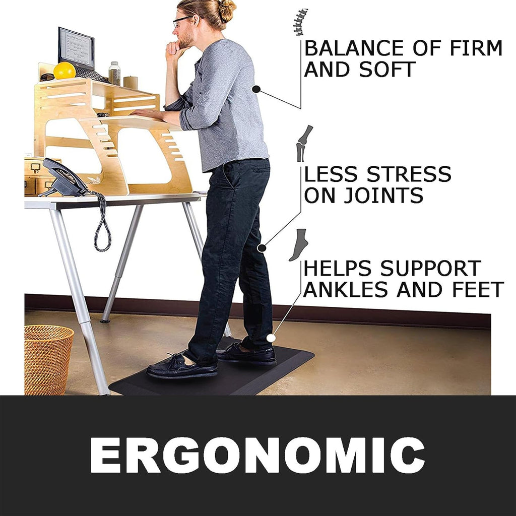 Kitchen Mats for Floor, 0.8 inch Thick, 17"x30" Anti Fatigue Cushioned Mat, Kitchen Rugs, Waterproof, Comfort Ergonomic Standing Mat for Office, Home, Sink, Black