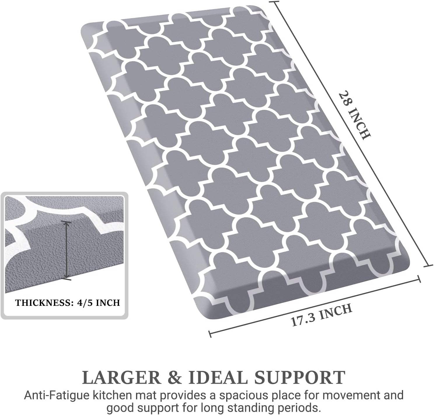WISELIFE Anti Fatigue Floor Mat - 4/5 Inch Kitchen Mat Non Slip Waterproof Heavy Duty Ergonomic Comfort Mat Durable for Home, Office, Sink, Laundry,(17.3" x 28", Grey)