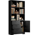IRONCK Bookshelf, 70.9 Inch Tall Bookcase, Black Book Shelf with Doors and 3 Drawers, 3-Tier Bookshelves with 6 Open Cubes for Home Office, Living Room, Study