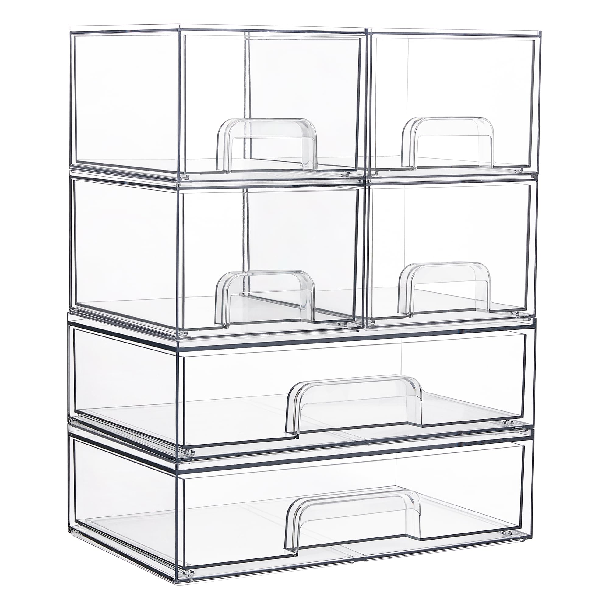 Vtopmart Stackable Storage Drawers Set of 3,Clear Plastic Organizer Bins for Makeup, Cosmetics, Beauty Supplies,Ideal for Vanity, Bathroom,Cabinet,Pantry Organization
