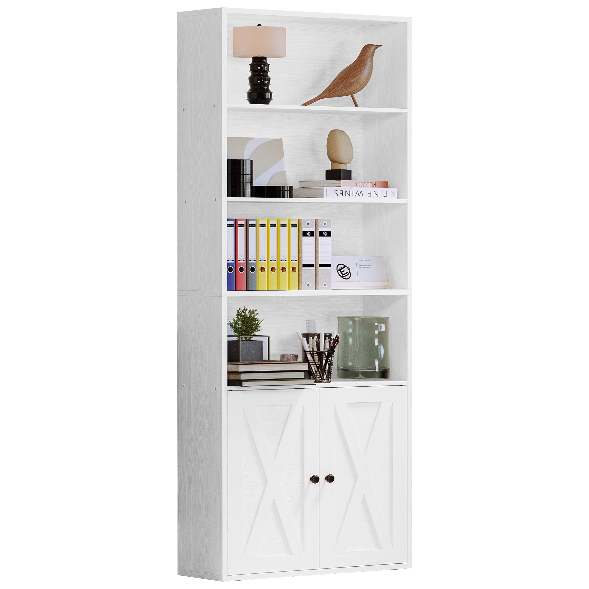 IRONCK Industrial Bookshelves and Bookcases with Doors Floor Standing 6 Shelf Display Storage Shelves 70 in Tall Bookcase for Home Office, Living Room