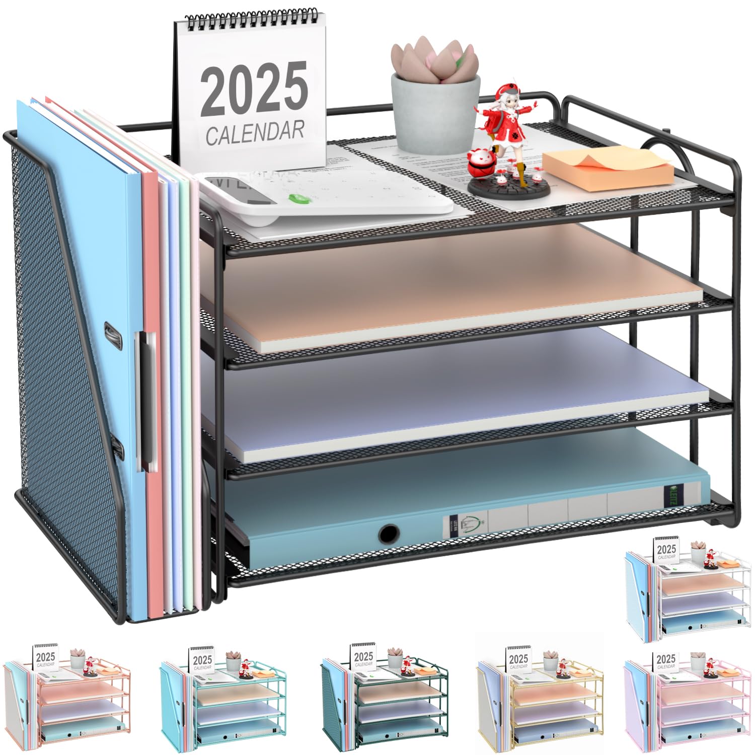 gianotter 6-Tier Paper Organizer With Magazine Holder, Desk Organizers and Accessories, Desk Accessories & Workspace Organizers, File Organizer for Office Supplies Storag (White, 6-Tier)