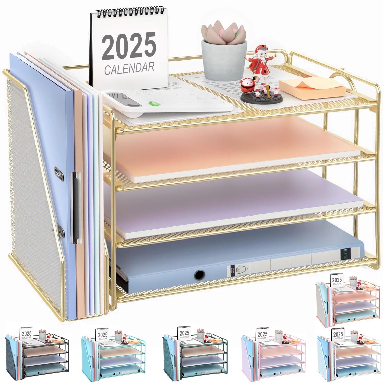 gianotter 6-Tier Paper Organizer With Magazine Holder, Desk Organizers and Accessories, Desk Accessories & Workspace Organizers, File Organizer for Office Supplies Storag (White, 6-Tier)