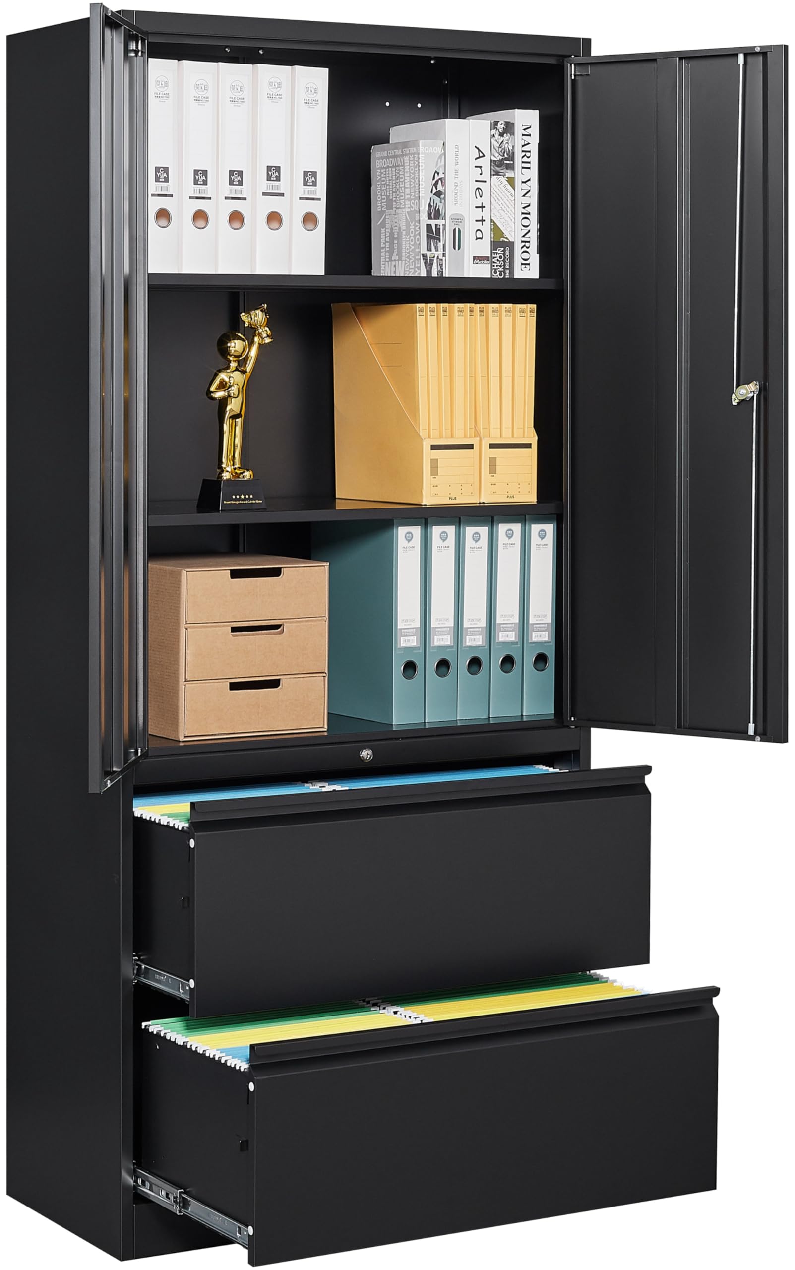 SISESOL 3 Drawer Lateral File Cabinet with Lock,Black Lateral Filing Cabinet,Horizontal Metal Filing Cabinets,Locked Wide Three Drawer File Cabinets for Office Home,Fit A4/F4/Letter/Legal File