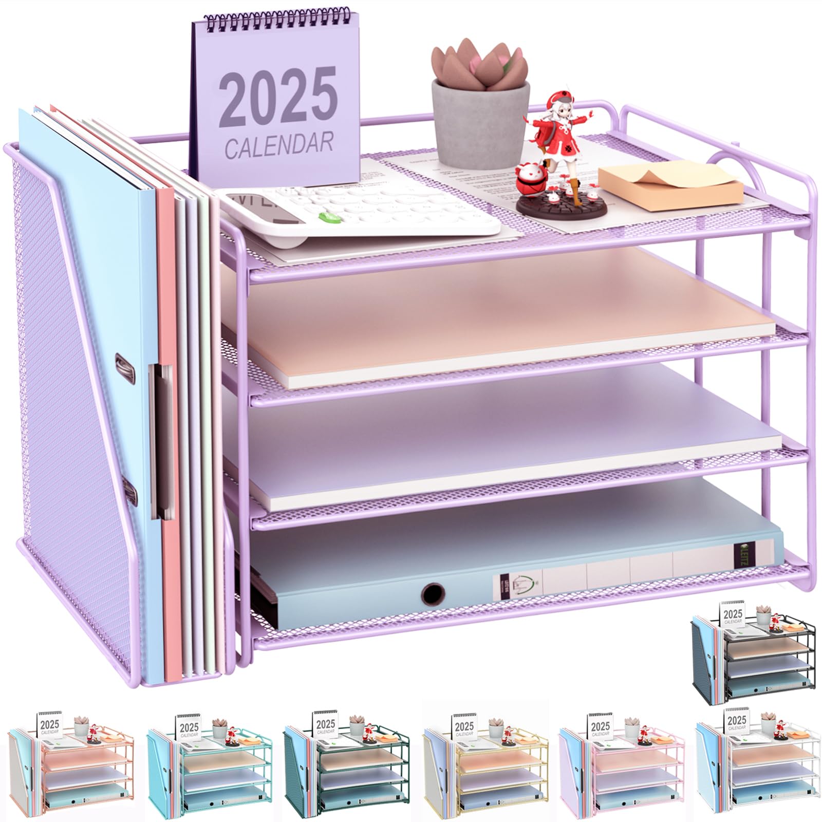 gianotter 6-Tier Paper Organizer With Magazine Holder, Desk Organizers and Accessories, Desk Accessories & Workspace Organizers, File Organizer for Office Supplies Storag (White, 6-Tier)