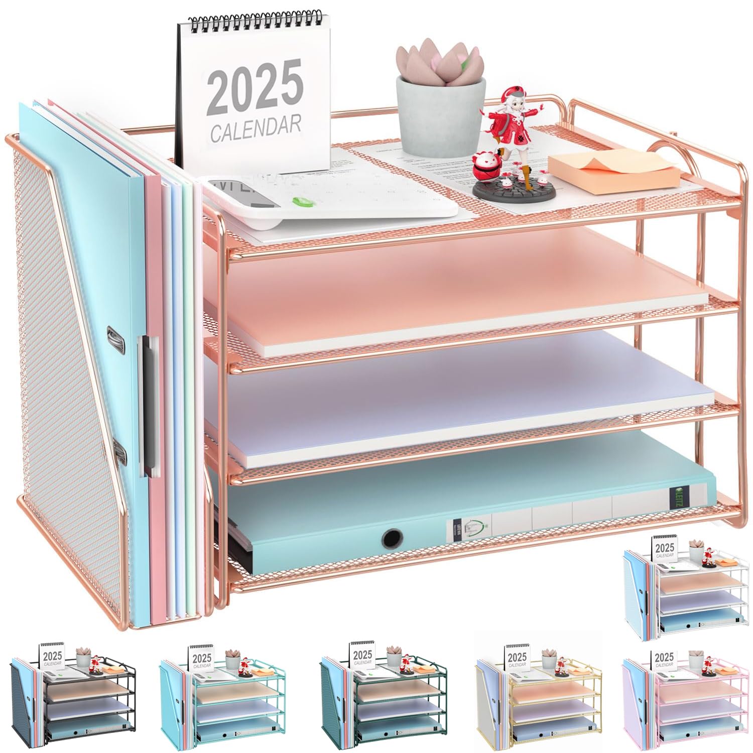 gianotter 6-Tier Paper Organizer With Magazine Holder, Desk Organizers and Accessories, Desk Accessories & Workspace Organizers, File Organizer for Office Supplies Storag (White, 6-Tier)
