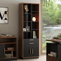 ModernMate Wood Bookcase with 2 Drawers and Doors, 8 Storage Cubes, 73.3" Tall Bookshelf, Modern Bookcases, Wooden Bookshelves for Home and Office, Living Room, Study, Black Walnut