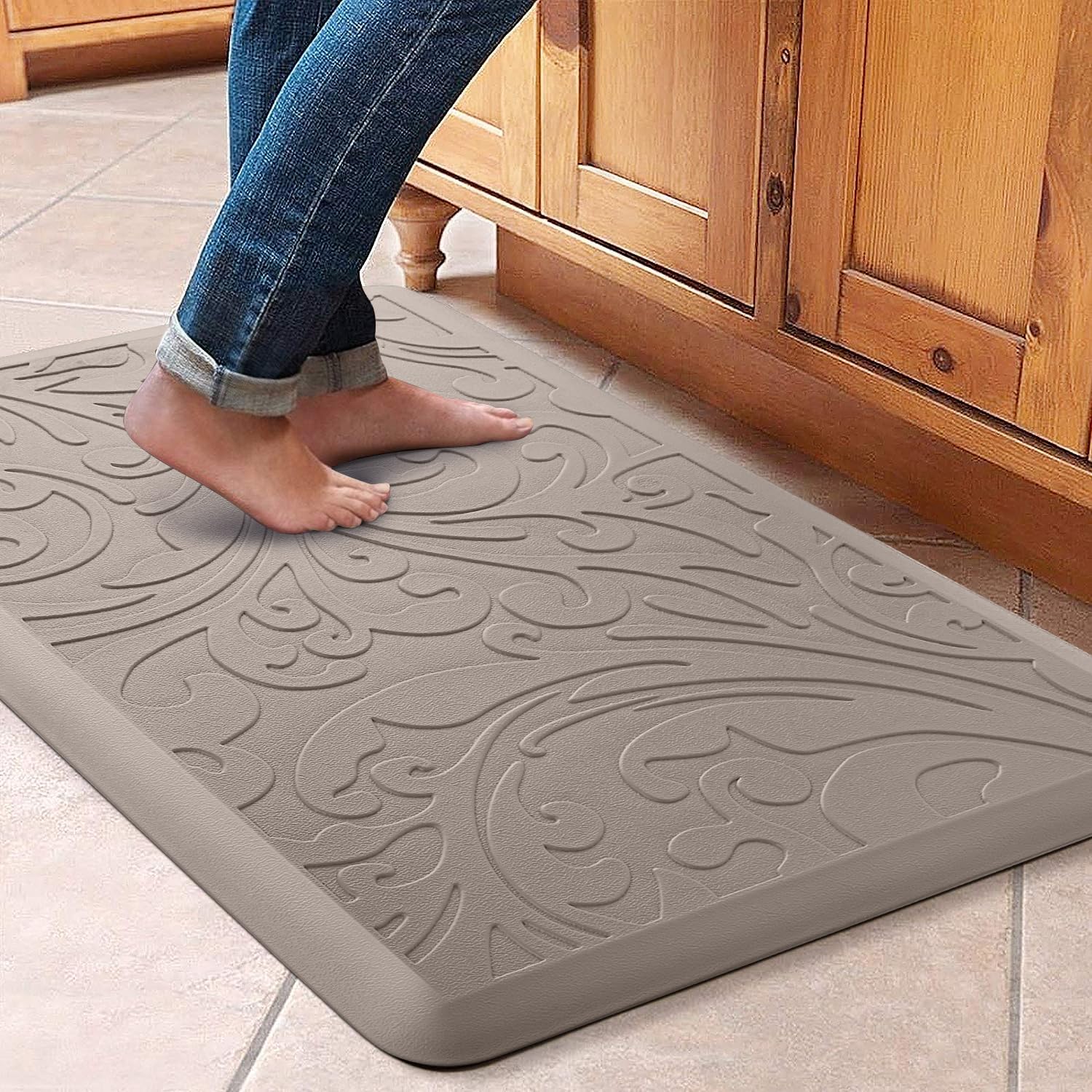 KMAT Kitchen Mat Cushioned Anti-Fatigue Floor Mat Waterproof Non-Slip Standing Ergonomic Comfort for Home,Office,Sink,Laundry,Desk 17.3" (W) x 60"(L),Grey