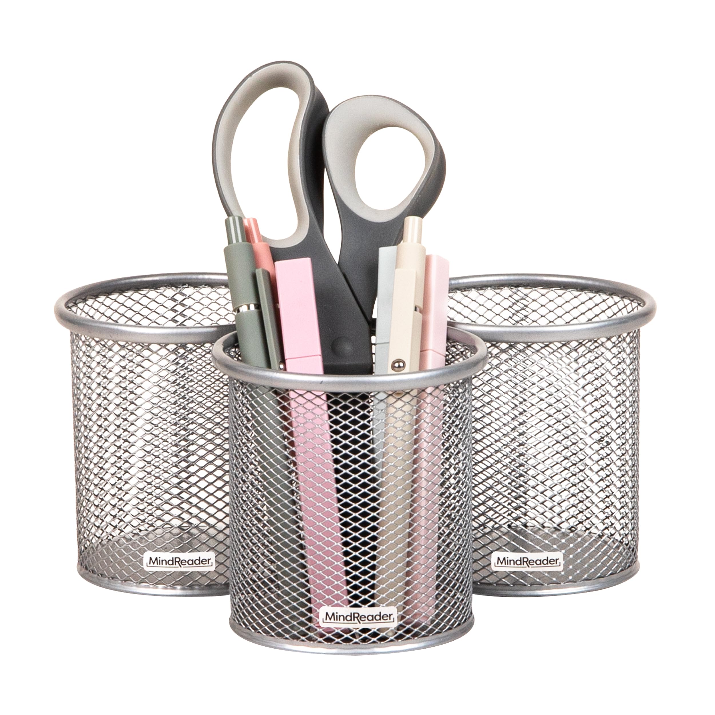 Mind Reader Pen and Accessories Holder, Desktop Organizer, Office, Metal Mesh, 3.5"L x 3.5"W x 3.75"H, Set of 3, Black