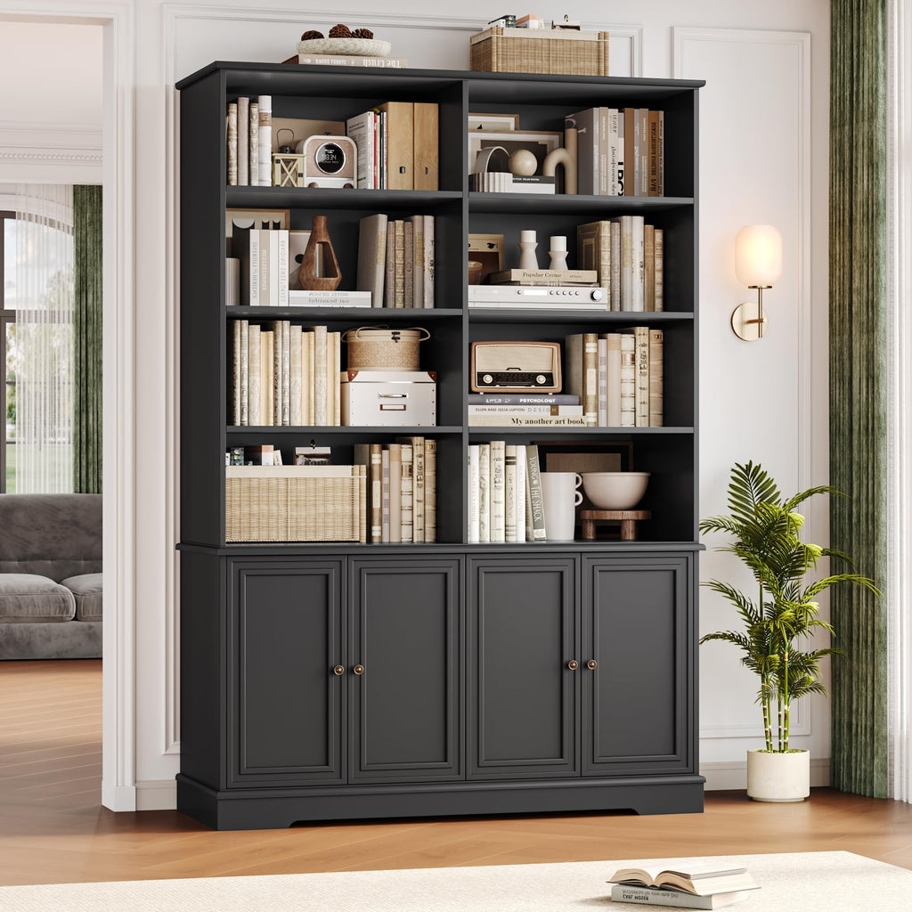 FOTOSOK 73" White Bookshelf with Doors, 6 Tier Tall Bookshelf, 47.2" Double Wide Farmhouse Bookshelves and Bookcases, Large Open Book Shelf Storage Cabinets for Home Office