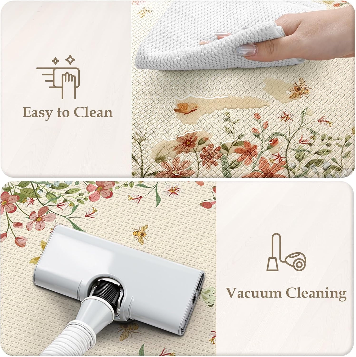 KIMODE Kitchen Mats for Floor Anti Fatigue, Flower Butterfly Kitchen Rugs Sets of 2, Cushioned Kitchen Floor Mats, Comfort Standing Mat for Sink Laundry Office Desk 20"x47"+20"x32" Beige