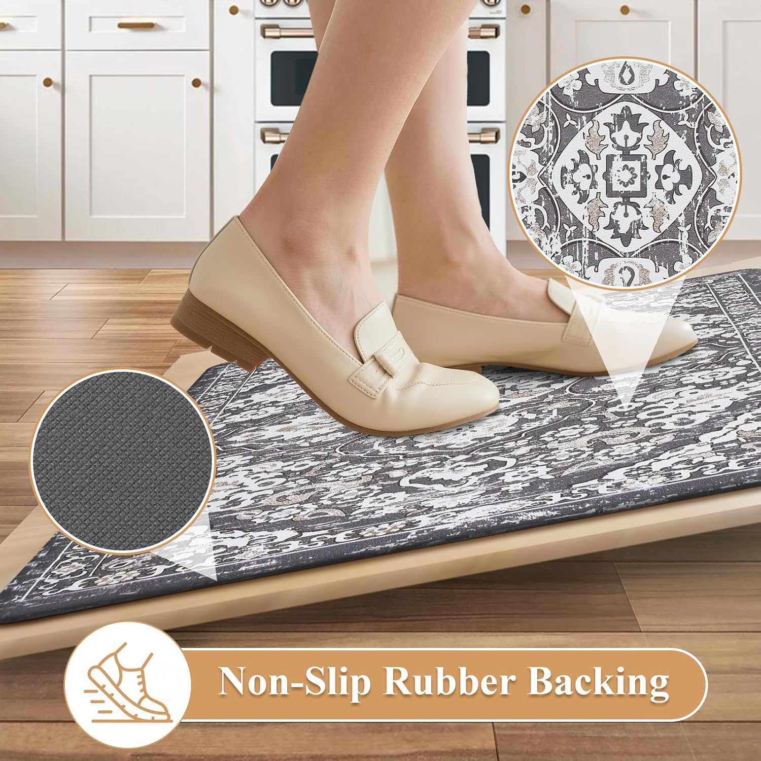 Ileading Anti Fatigue Kitchen Rugs Sets of 2 Cushioned Kitchen Mats for Floor Waterproof Kitchen Mat Set Non Slip Comfort Standing Mat for Kitchen, Office, Sink, Laundry