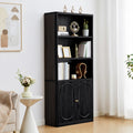 ORRD 70" Tall Arched Bookshelf with Storage Cabinet, Modern 4-Tier Wood Bookcase with Scalloped Doors & Gold Handles, Open Display Shelves for Living Room, Bedroom, or Home Study Office (Walnut)