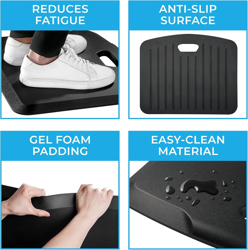 Stand Steady Small Anti Fatigue Standing Mat with Carrying Handle | Ergonomic Standing Mat with Gel Foam Padding | Portable Comfort Mat for Standing Desk, Kitchen, Classroom & Garage (22 x 18in/Black)