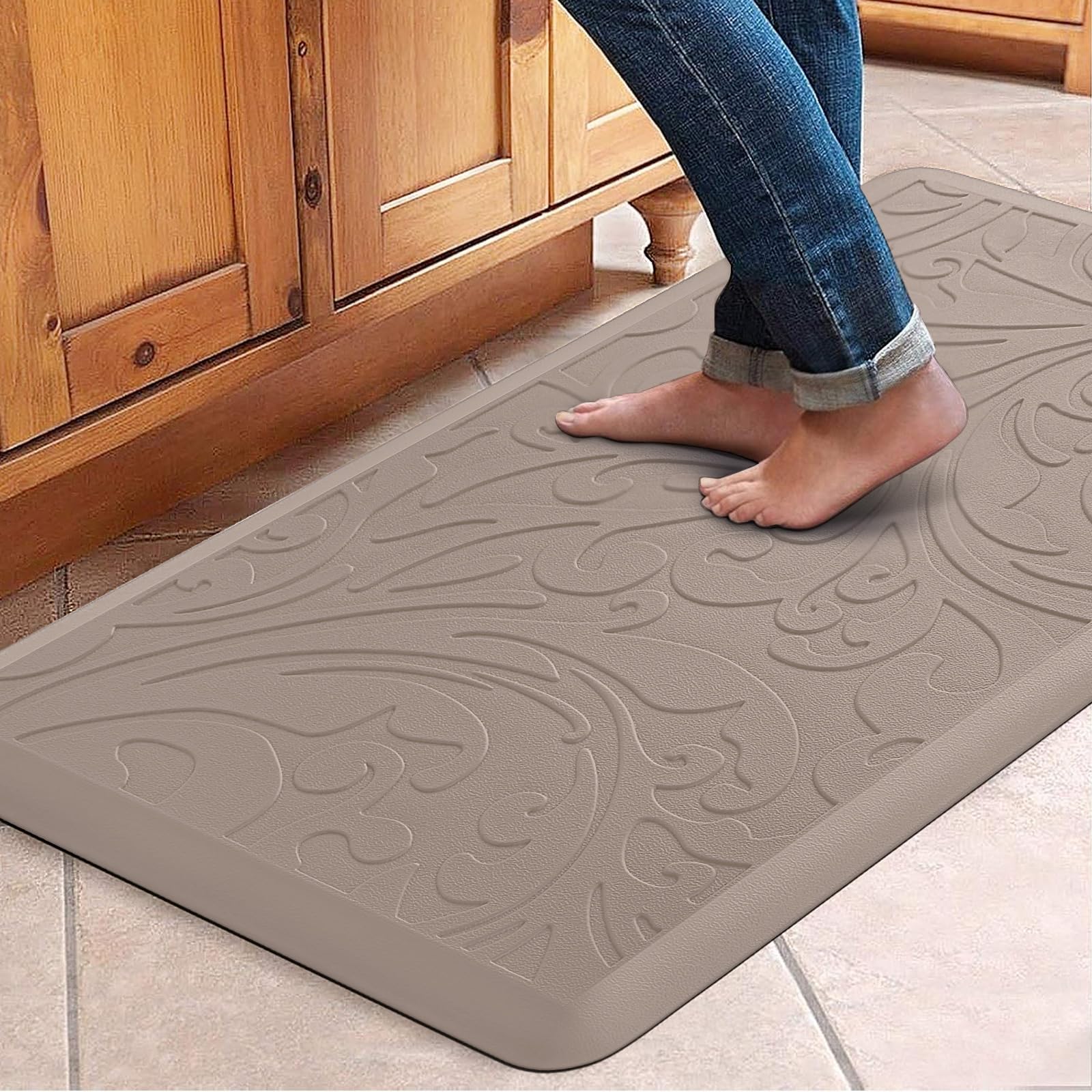 KMAT Kitchen Mat Cushioned Anti-Fatigue Floor Mat Waterproof Non-Slip Standing Ergonomic Comfort for Home,Office,Sink,Laundry,Desk 17.3" (W) x 60"(L),Grey
