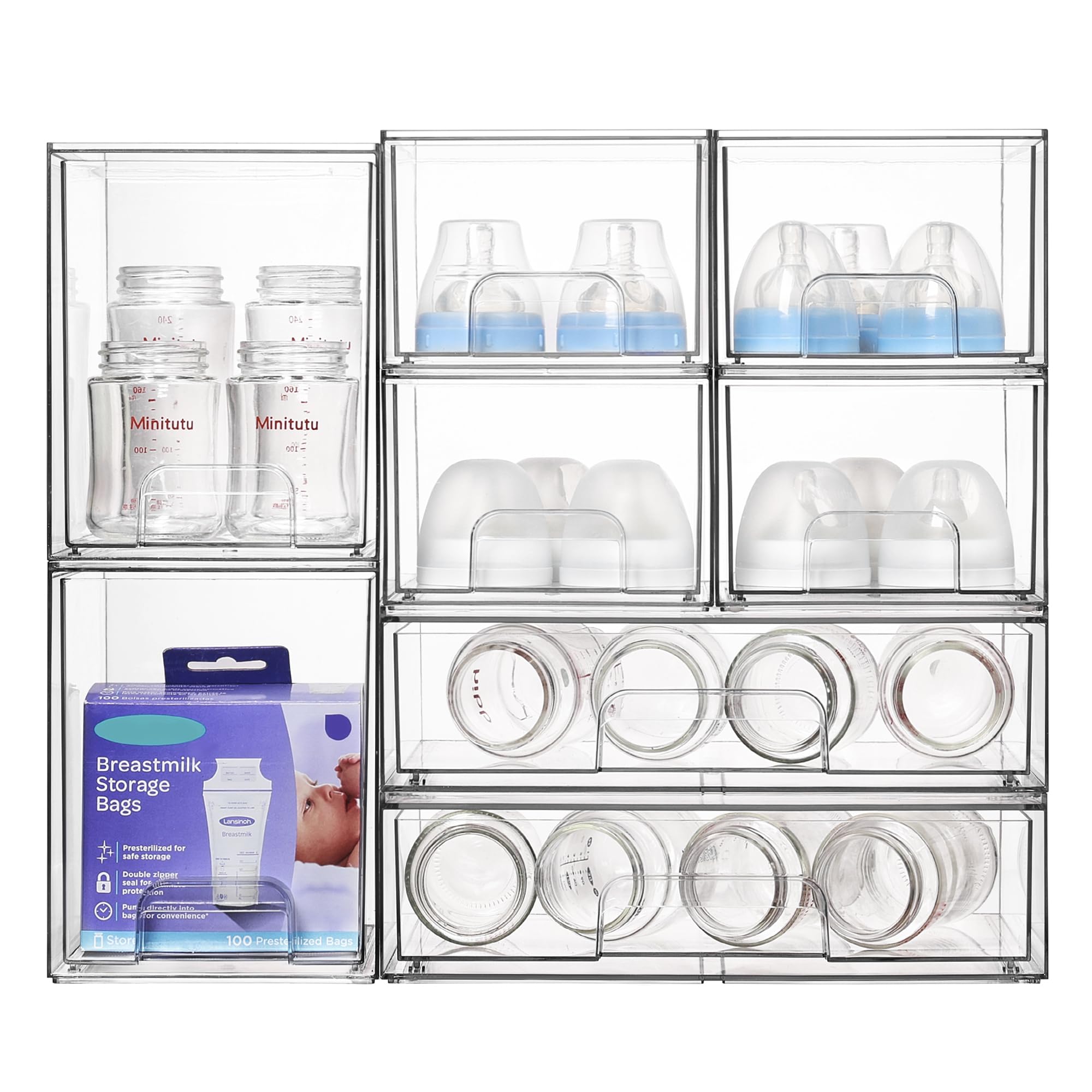 Vtopmart Stackable Storage Drawers Set of 3,Clear Plastic Organizer Bins for Makeup, Cosmetics, Beauty Supplies,Ideal for Vanity, Bathroom,Cabinet,Pantry Organization