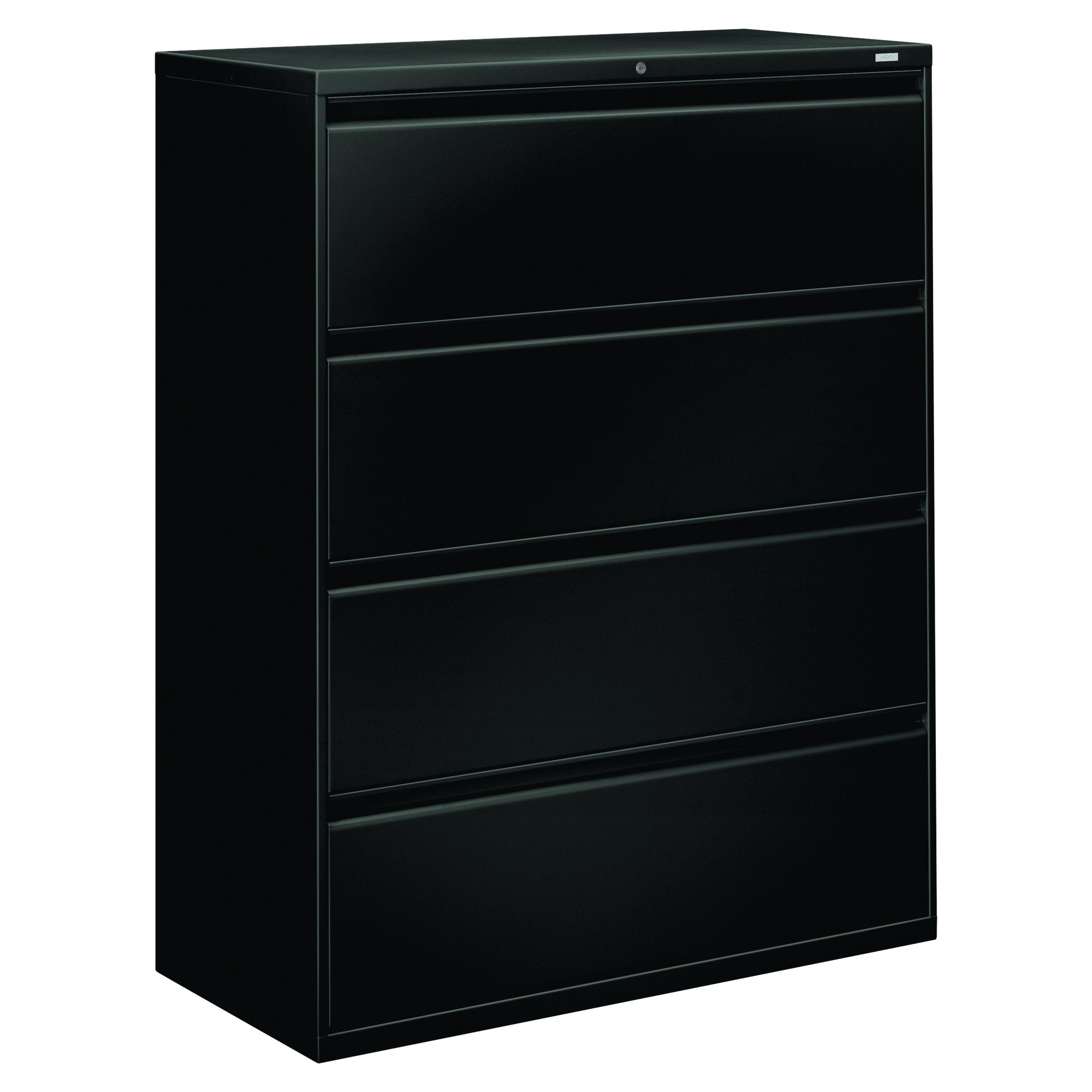 HON Brigade 800 Series Lateral File with 4 Drawers and Radius Pull, 42", Black