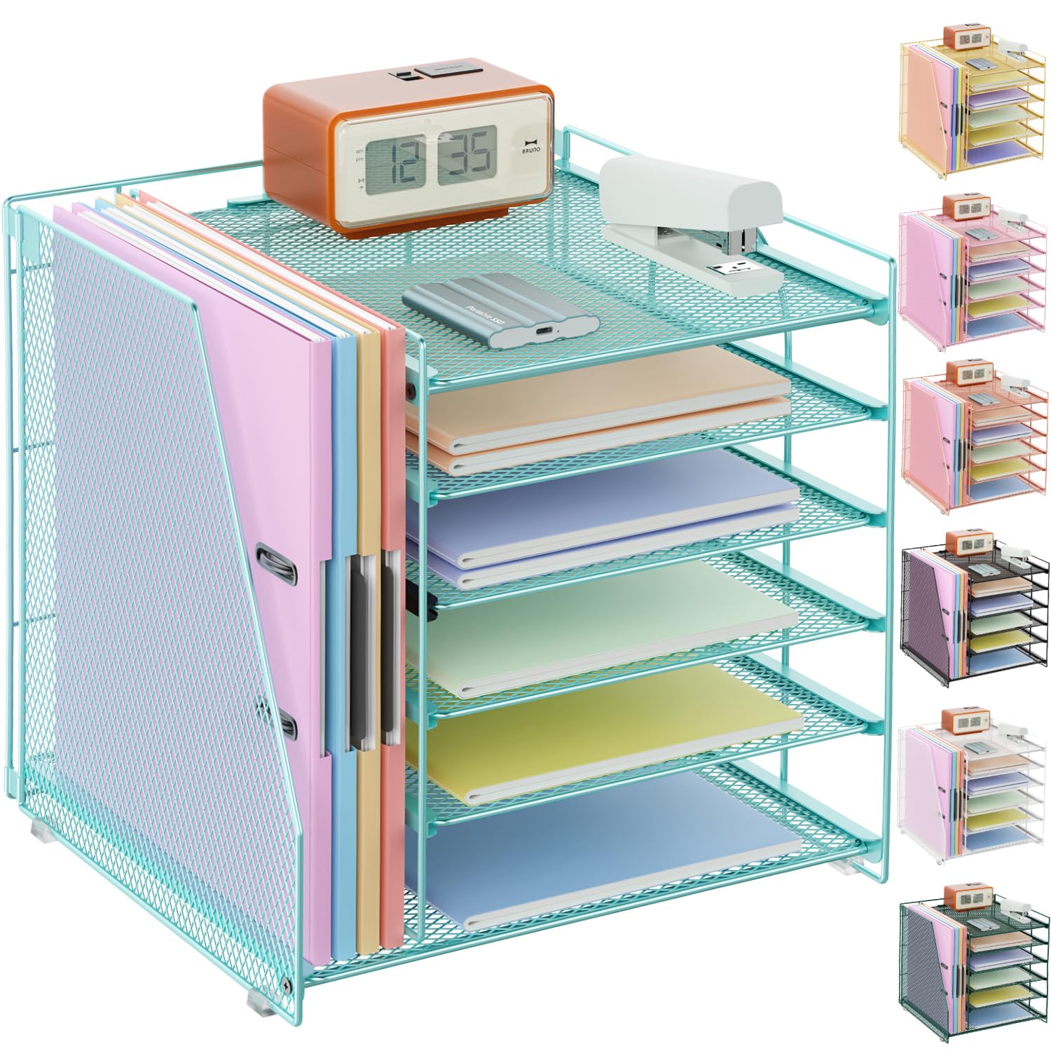 gianotter 6-Tier Paper Organizer With Magazine Holder, Desk Organizers and Accessories, Desk Accessories & Workspace Organizers, File Organizer for Office Supplies Storag (White, 6-Tier)