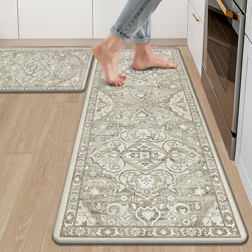 Ileading Anti Fatigue Kitchen Rugs Sets of 2 Cushioned Kitchen Mats for Floor Waterproof Kitchen Mat Set Non Slip Comfort Standing Mat for Kitchen, Office, Sink, Laundry