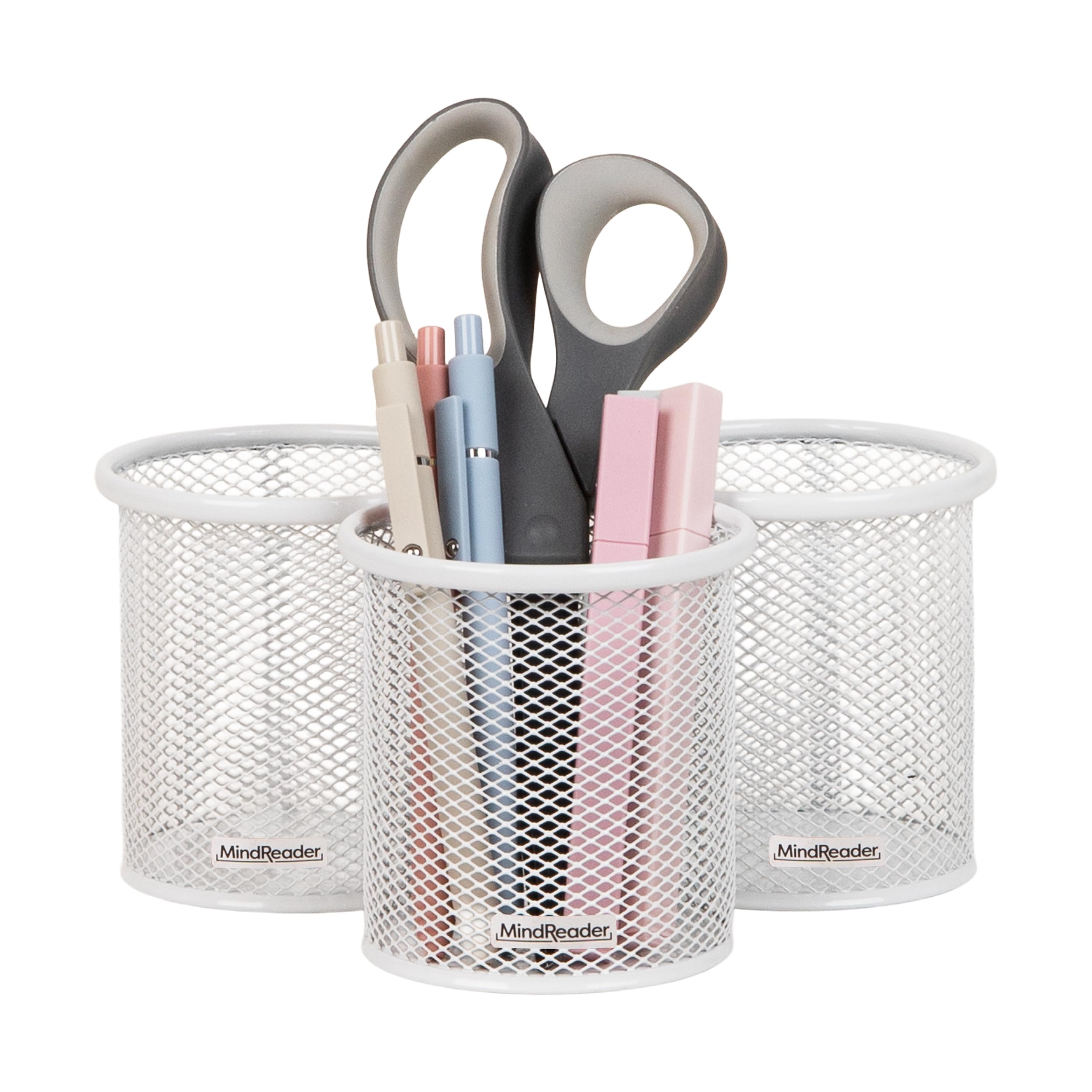 Mind Reader Pen and Accessories Holder, Desktop Organizer, Office, Metal Mesh, 3.5"L x 3.5"W x 3.75"H, Set of 3, Black