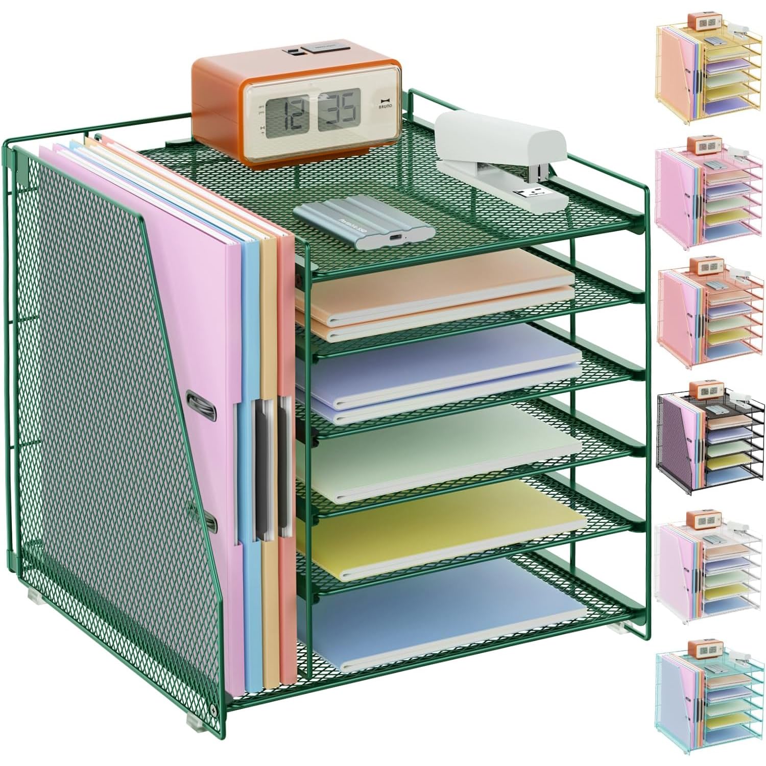 gianotter 6-Tier Paper Organizer With Magazine Holder, Desk Organizers and Accessories, Desk Accessories & Workspace Organizers, File Organizer for Office Supplies Storag (White, 6-Tier)