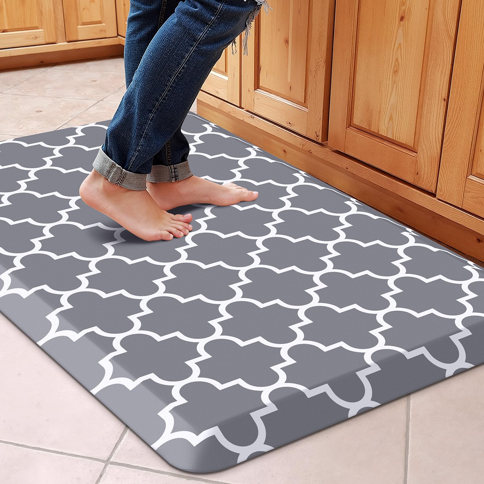 WISELIFE Anti Fatigue Floor Mat - 4/5 Inch Kitchen Mat Non Slip Waterproof Heavy Duty Ergonomic Comfort Mat Durable for Home, Office, Sink, Laundry,(17.3" x 28", Grey)