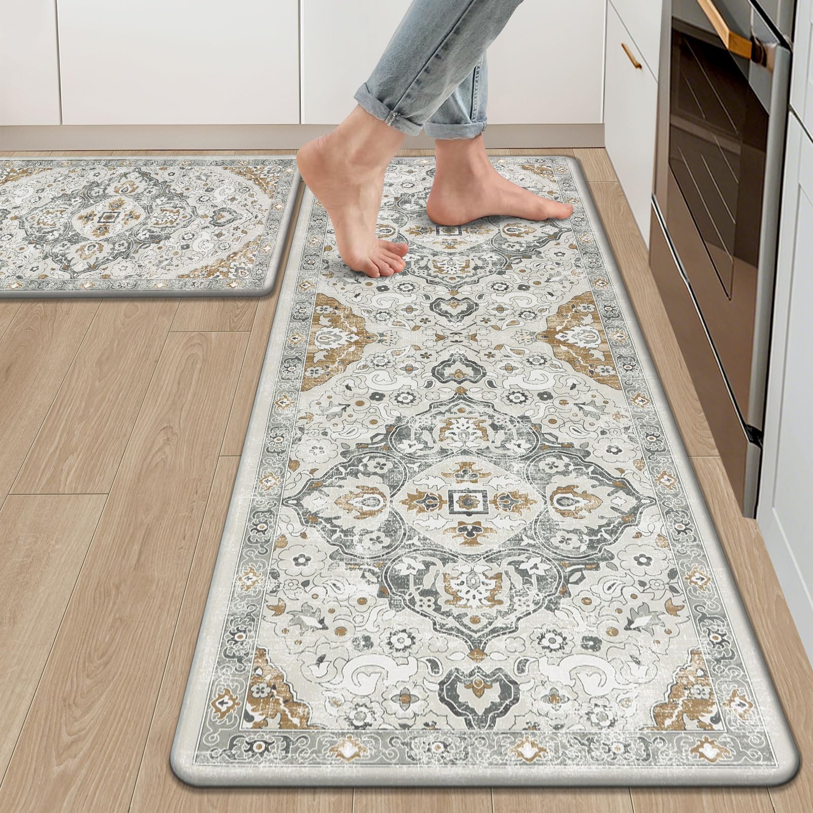 Ileading Anti Fatigue Kitchen Rugs Sets of 2 Cushioned Kitchen Mats for Floor Waterproof Kitchen Mat Set Non Slip Comfort Standing Mat for Kitchen, Office, Sink, Laundry