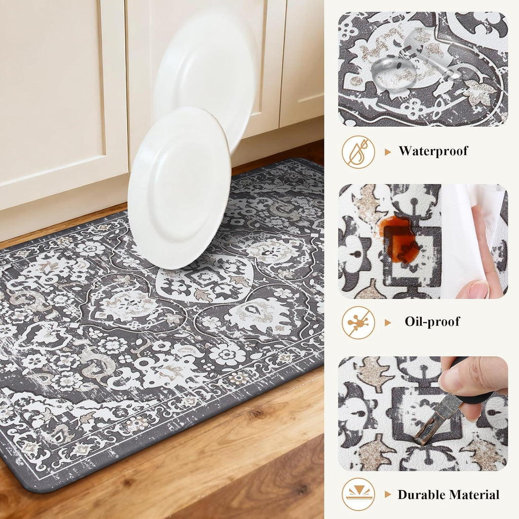 Ileading Anti Fatigue Kitchen Rugs Sets of 2 Cushioned Kitchen Mats for Floor Waterproof Kitchen Mat Set Non Slip Comfort Standing Mat for Kitchen, Office, Sink, Laundry