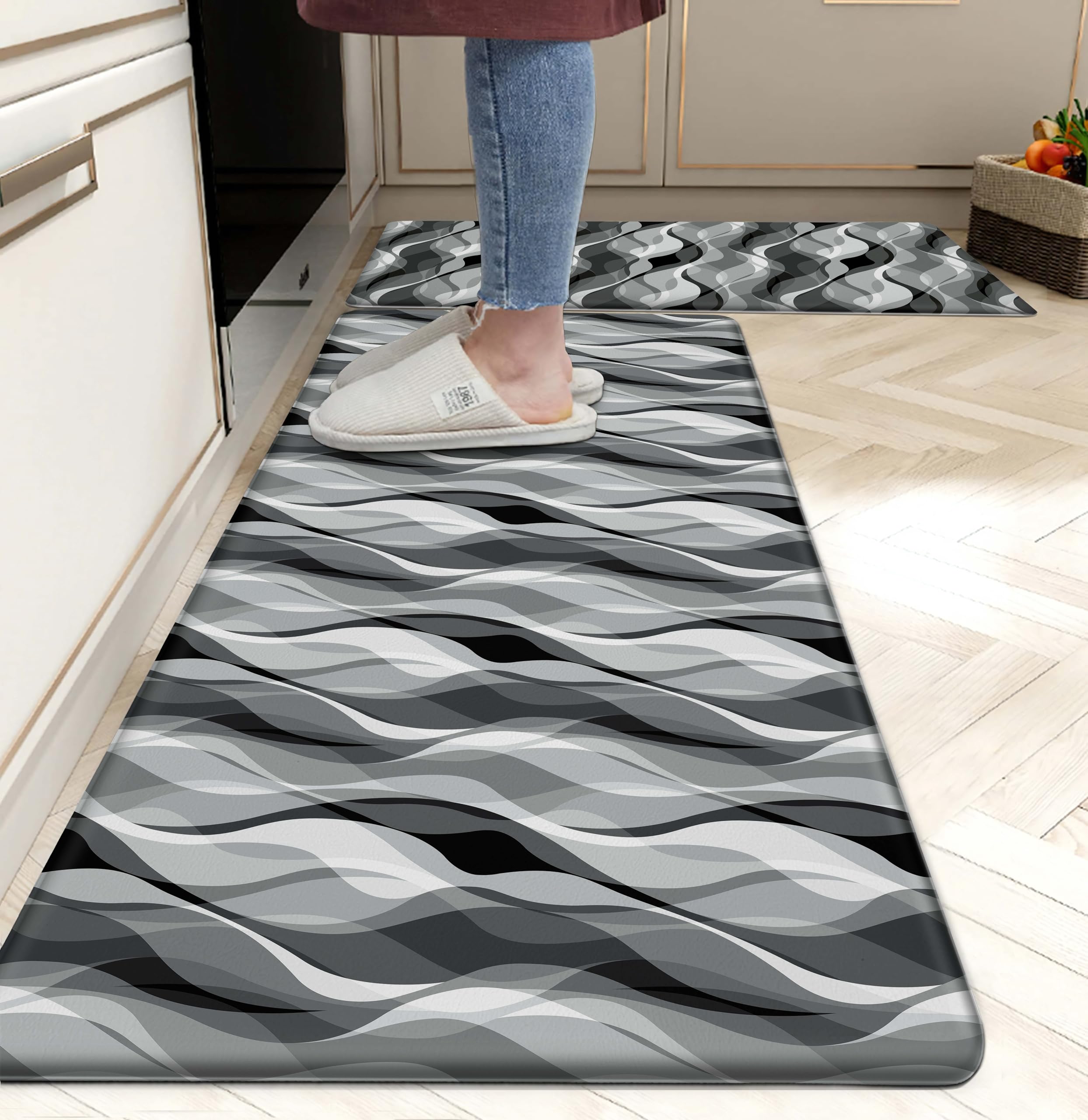 Western Kitchen Mat Rugs Set of 2 Aztec Anti Fatigue Non-Slip Kitchen mats for Floor Western Country Cactus Theme PVC Comfort Mat Floor Rugs Decor Office Front Door Sink 17.3x28+17.3X 47 inches