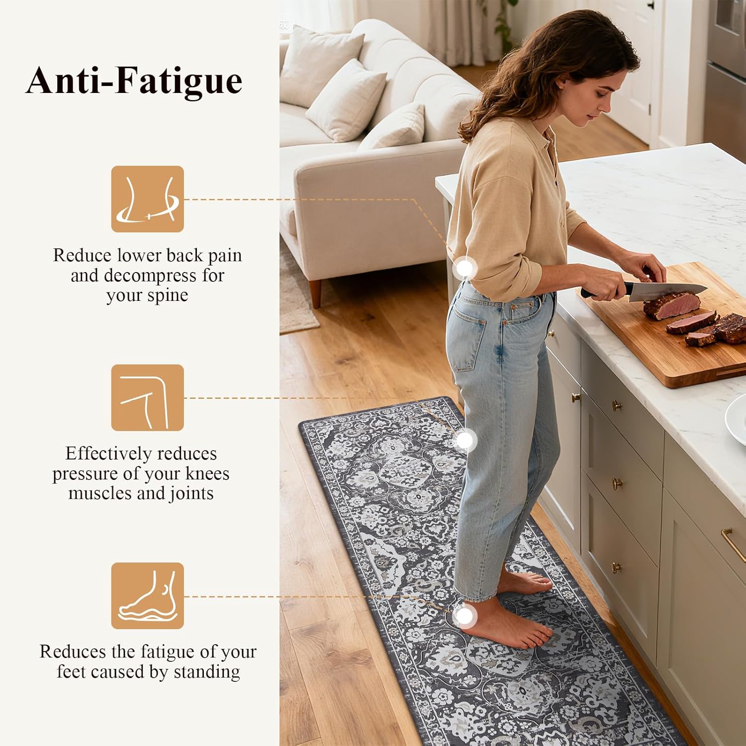 Ileading Anti Fatigue Kitchen Rugs Sets of 2 Cushioned Kitchen Mats for Floor Waterproof Kitchen Mat Set Non Slip Comfort Standing Mat for Kitchen, Office, Sink, Laundry