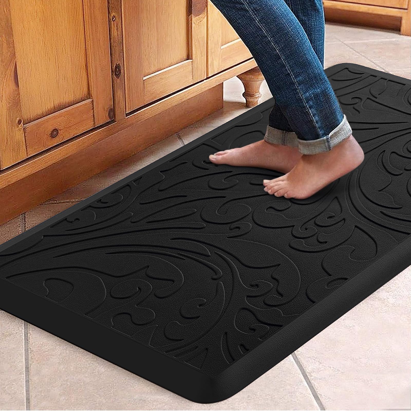 KMAT Kitchen Mat Cushioned Anti-Fatigue Floor Mat Waterproof Non-Slip Standing Ergonomic Comfort for Home,Office,Sink,Laundry,Desk 17.3" (W) x 60"(L),Grey