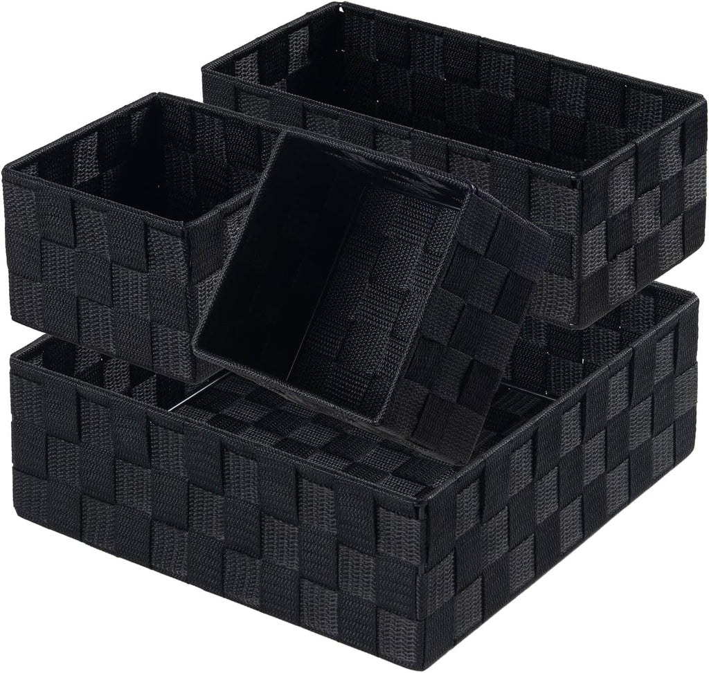 Posprica Small Black Baskets Cube Bin Container Tote,Woven Storage Baskets for Organizing Organizer Divider for Drawer, Closet, Shelf, Dresser, Set of 4