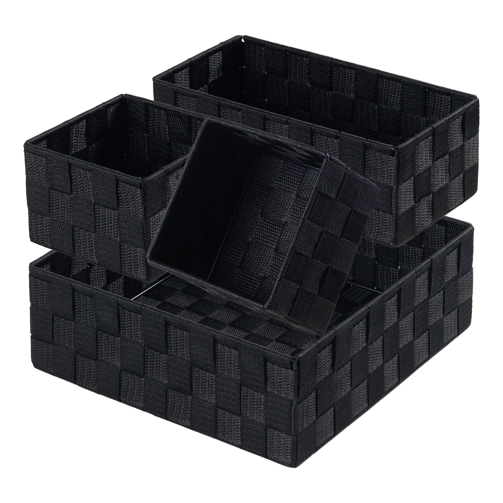 Posprica Small Black Baskets Cube Bin Container Tote,Woven Storage Baskets for Organizing Organizer Divider for Drawer, Closet, Shelf, Dresser, Set of 4