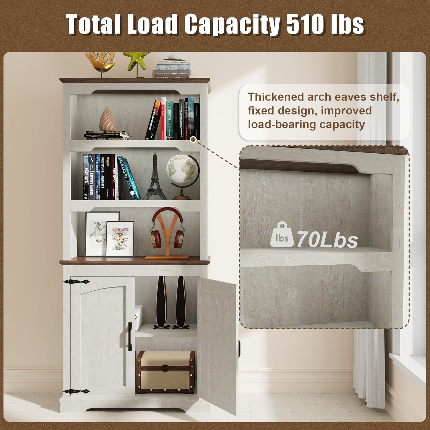 Tall Bookcase, 70 inch Height, 5-Tier Open Storage Shelf, 31.5 in Wide Standing Bookshelves for Home, Office, Bedroom, School, Library, 31.5W * 11.81D *70H (White Espresso, Wooden Door)