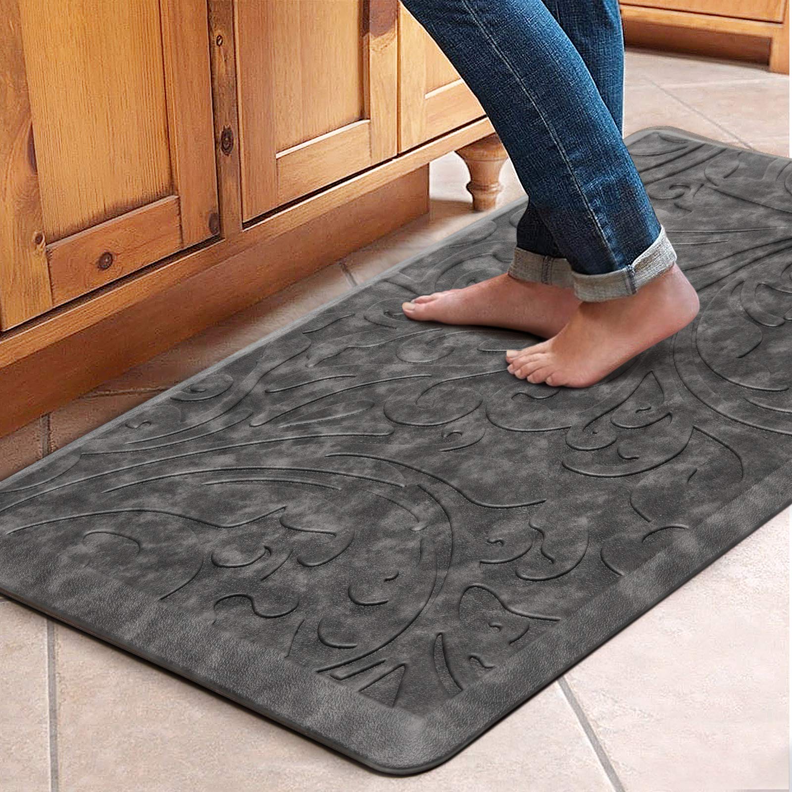 KMAT Kitchen Mat Cushioned Anti-Fatigue Floor Mat Waterproof Non-Slip Standing Ergonomic Comfort for Home,Office,Sink,Laundry,Desk 17.3" (W) x 60"(L),Grey