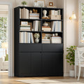 FOTOSOK 69" H × 47.2" W Tall Bookshelf with Doors, 6-Tier Double Wide Bookshelves and Bookcases with Storage, Tall Bookshelf Large Open Book Shelf Storage Cabinets for Home Office