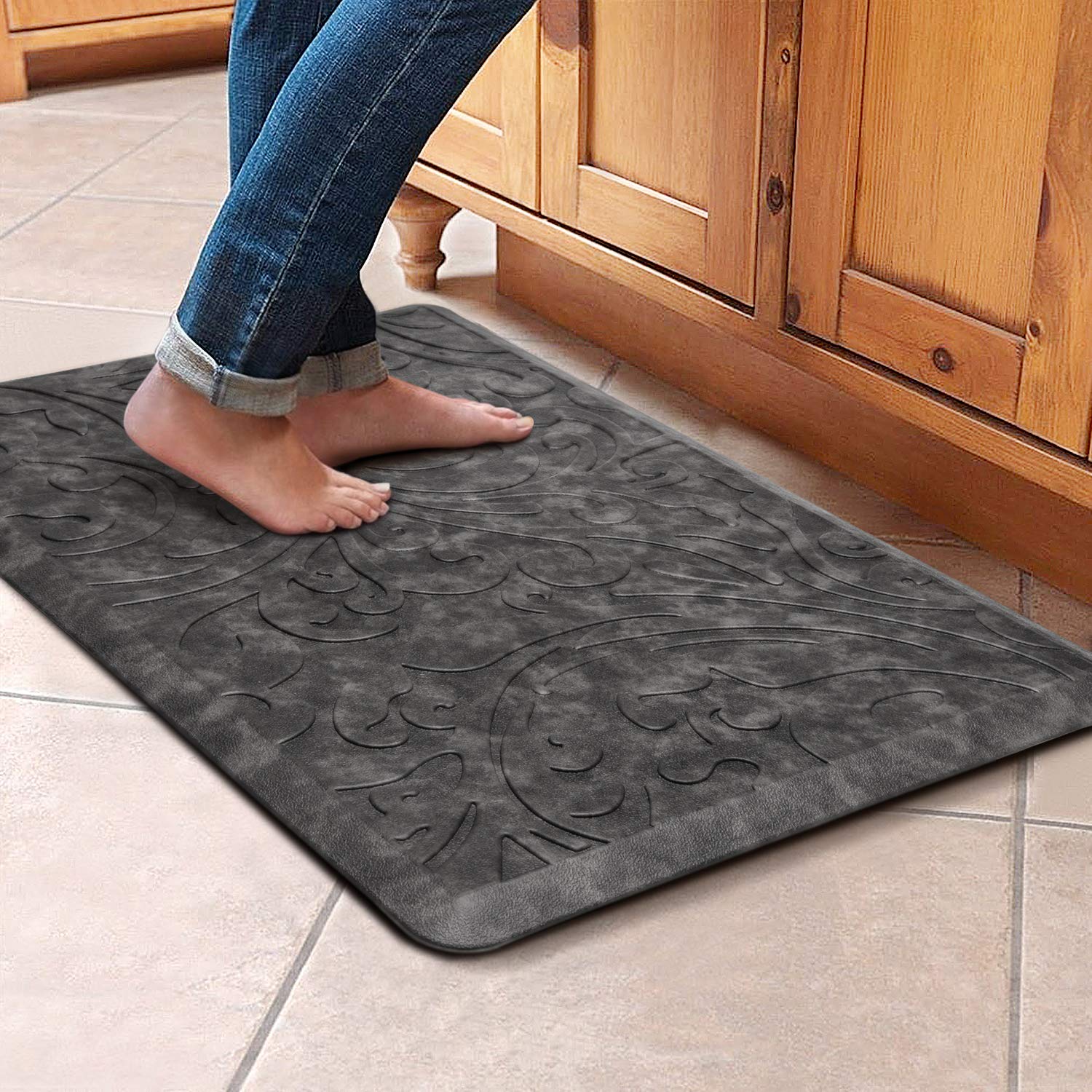 KMAT Kitchen Mat Cushioned Anti-Fatigue Floor Mat Waterproof Non-Slip Standing Ergonomic Comfort for Home,Office,Sink,Laundry,Desk 17.3" (W) x 60"(L),Grey