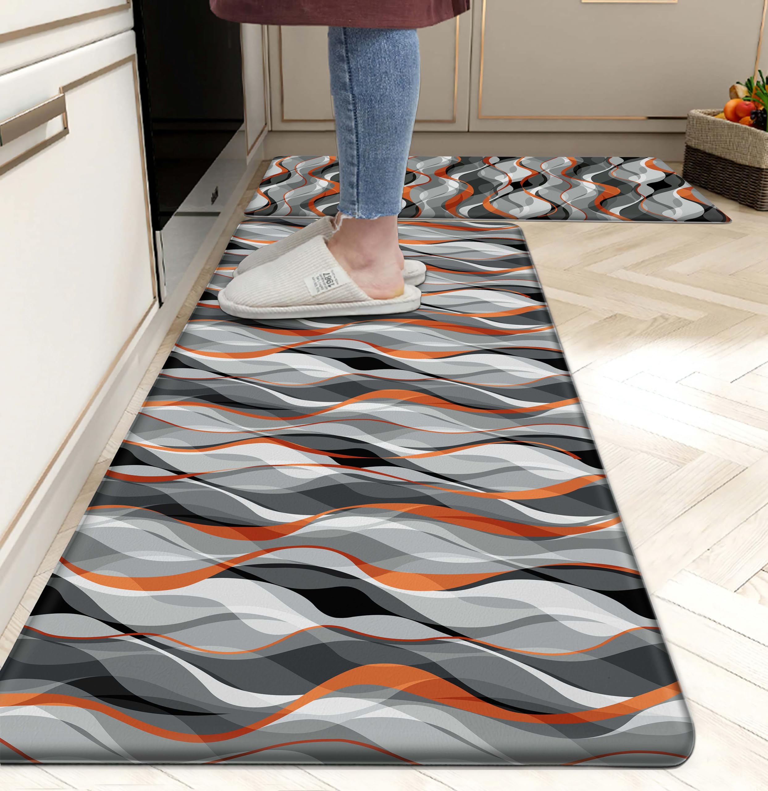 Western Kitchen Mat Rugs Set of 2 Aztec Anti Fatigue Non-Slip Kitchen mats for Floor Western Country Cactus Theme PVC Comfort Mat Floor Rugs Decor Office Front Door Sink 17.3x28+17.3X 47 inches