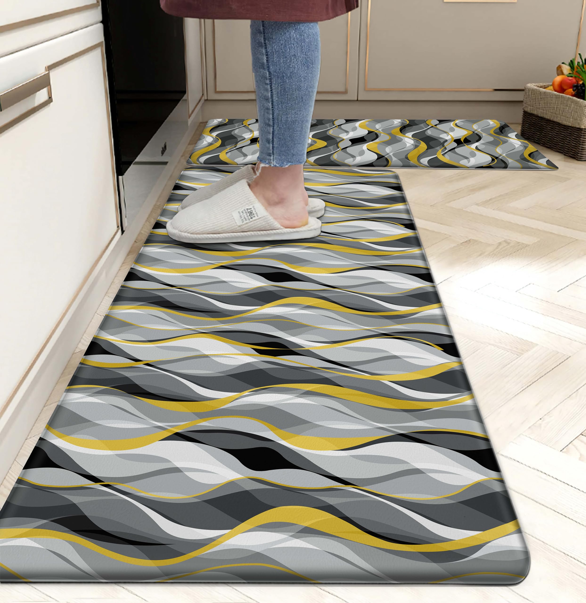 Western Kitchen Mat Rugs Set of 2 Aztec Anti Fatigue Non-Slip Kitchen mats for Floor Western Country Cactus Theme PVC Comfort Mat Floor Rugs Decor Office Front Door Sink 17.3x28+17.3X 47 inches