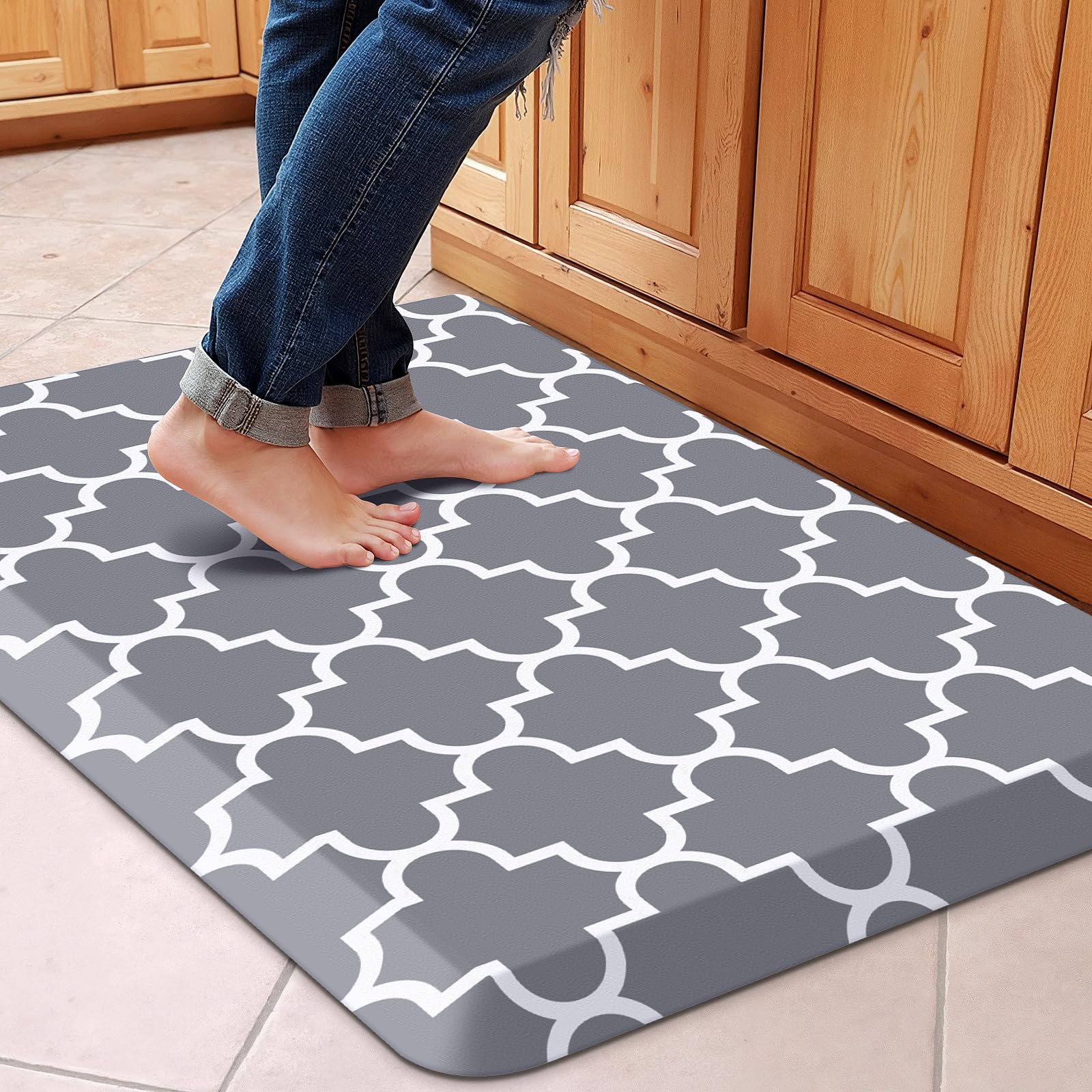 WISELIFE Anti Fatigue Floor Mat - 4/5 Inch Kitchen Mat Non Slip Waterproof Heavy Duty Ergonomic Comfort Mat Durable for Home, Office, Sink, Laundry,(17.3" x 28", Grey)