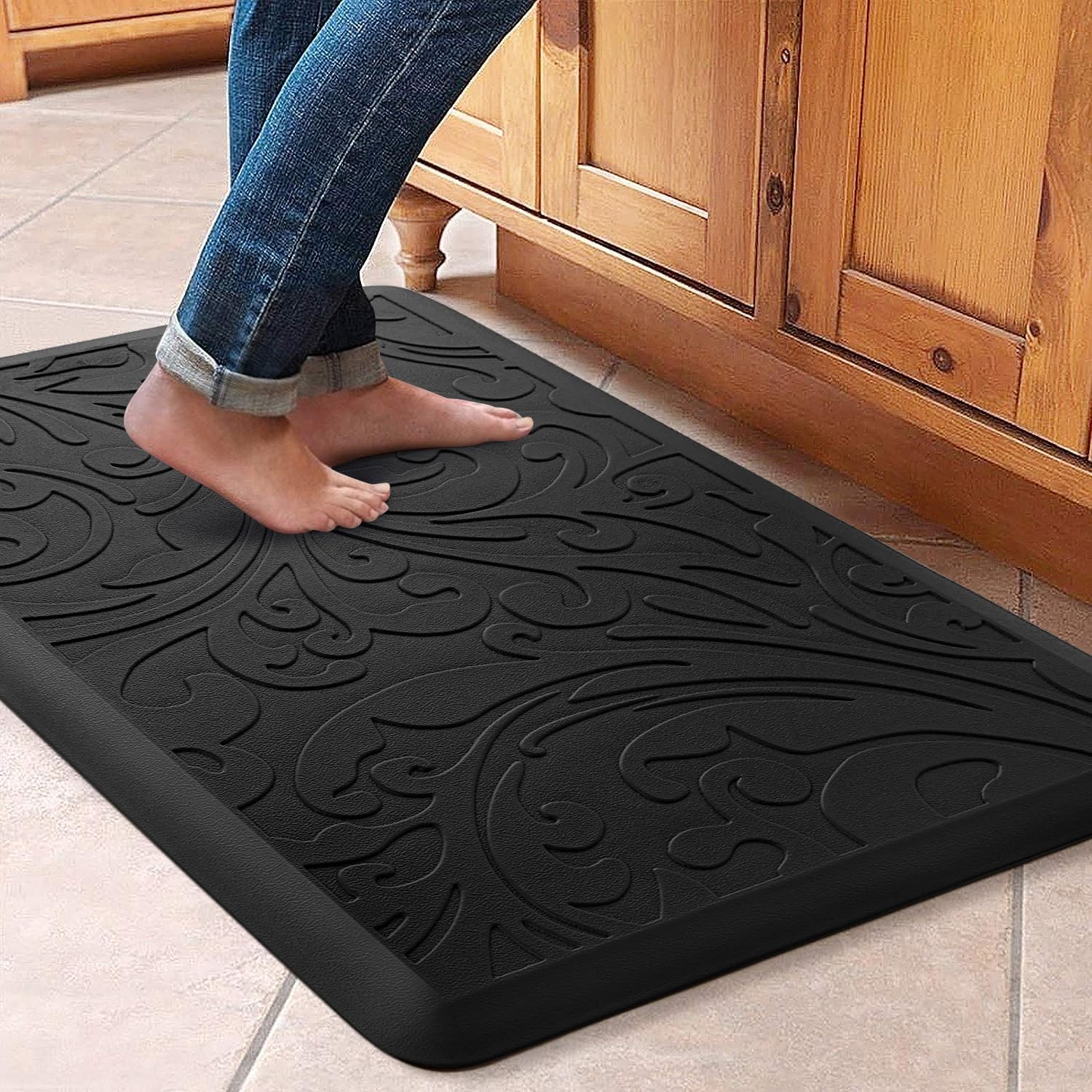 KMAT Kitchen Mat Cushioned Anti-Fatigue Floor Mat Waterproof Non-Slip Standing Ergonomic Comfort for Home,Office,Sink,Laundry,Desk 17.3" (W) x 60"(L),Grey