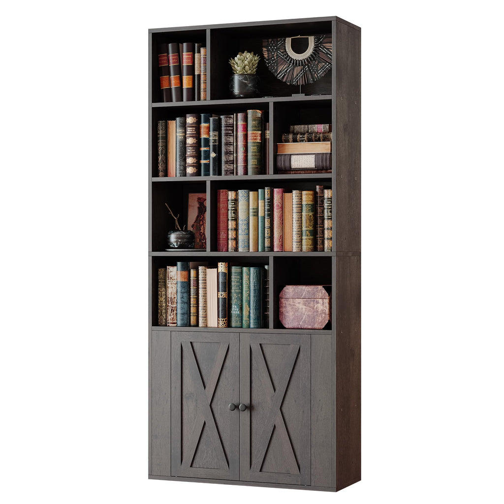 IRONCK Book Shelf, Tall Bookshelf with Storage, Bookshelves and Bookcases with Doors, 4-Tier Bookcase with 8 Open Cubes for Living Room, Office, Study, White