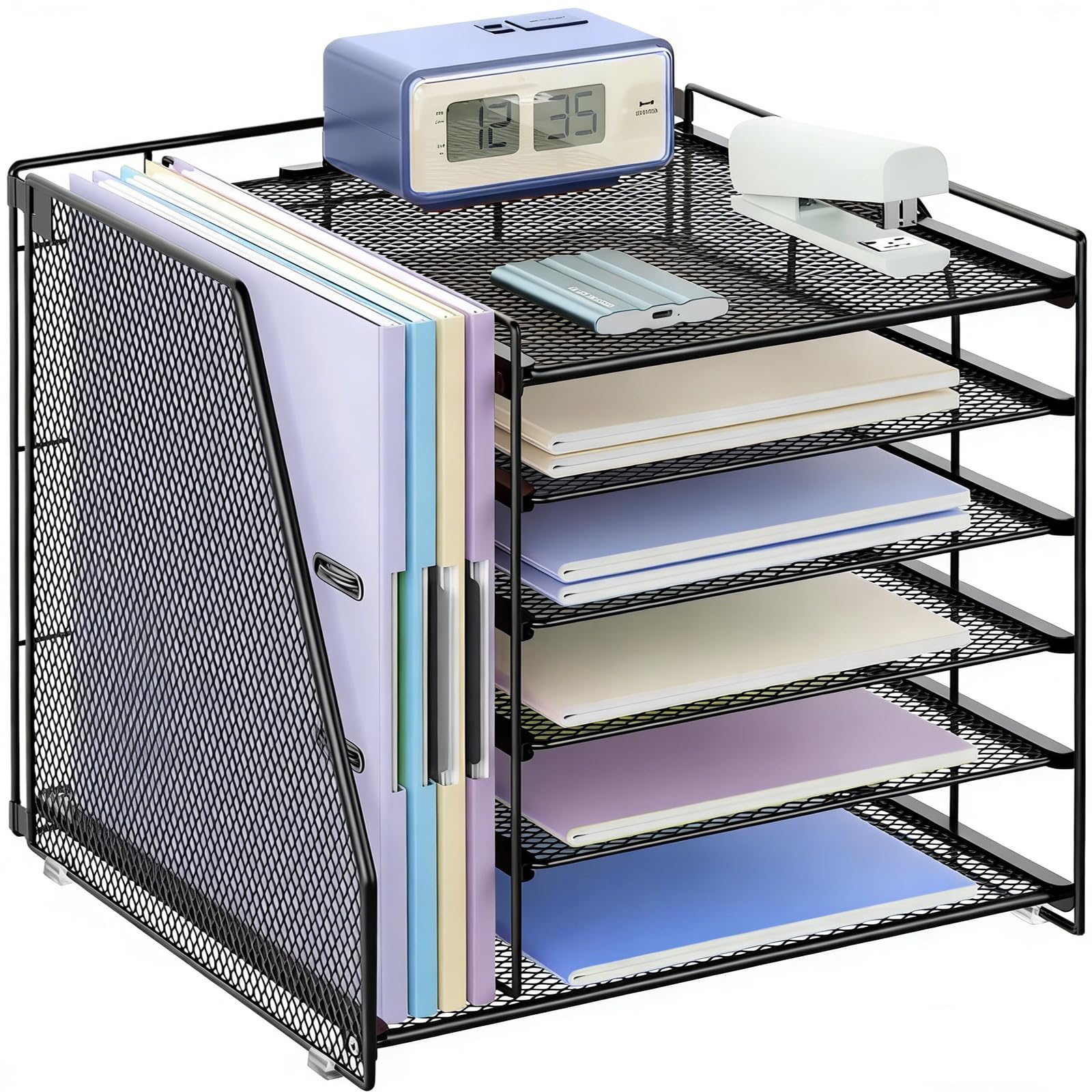 gianotter 6-Tier Paper Organizer With Magazine Holder, Desk Organizers and Accessories, Desk Accessories & Workspace Organizers, File Organizer for Office Supplies Storag (White, 6-Tier)