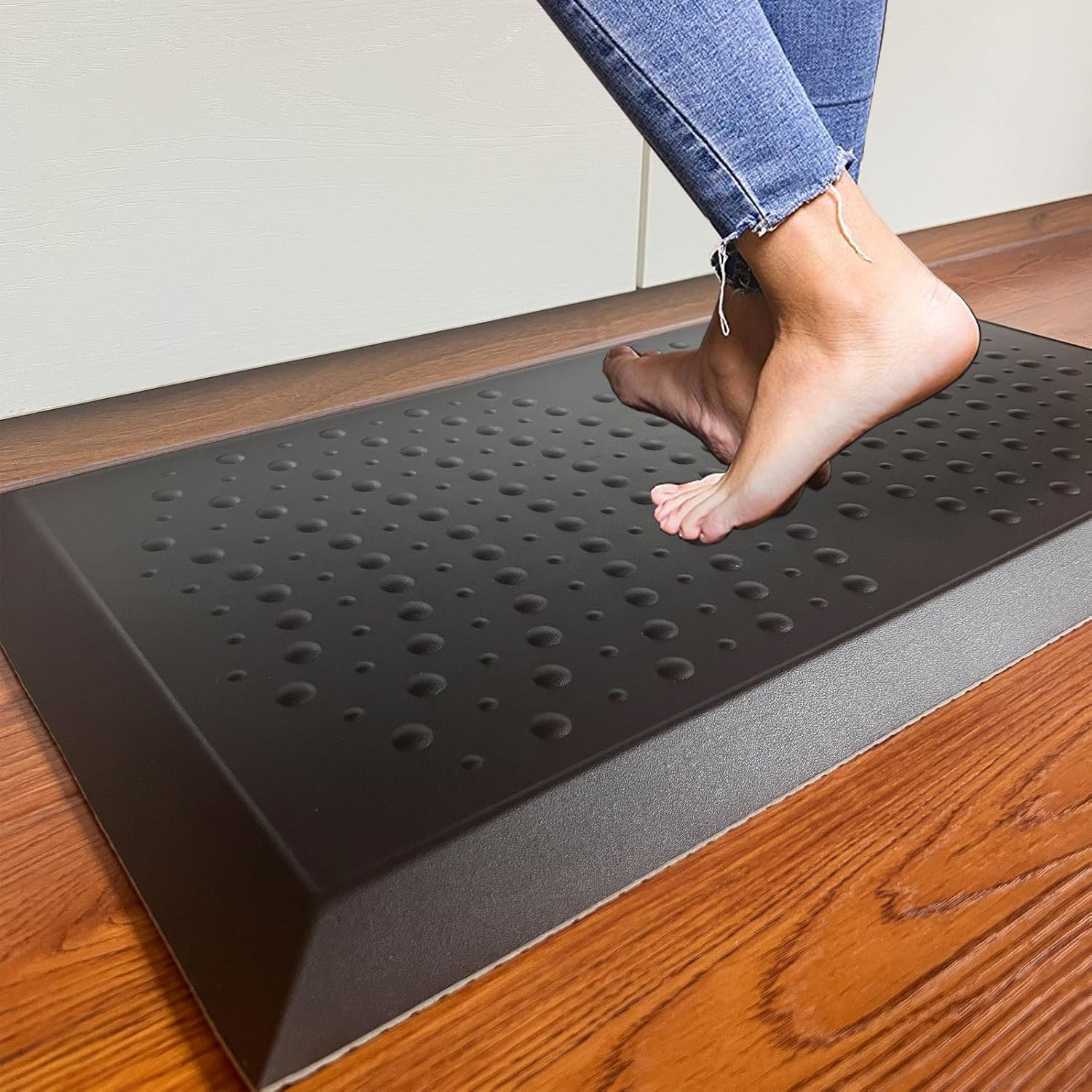 1" Extra Thick Anti Fatigue Kitchen Floor Mat Comfort Standing Mat 17'' x 30'', Office Standing Desk Mat, Kitchen Rug, Massage Points Comfort Mat, 140D high Density PU Foam (Black)
