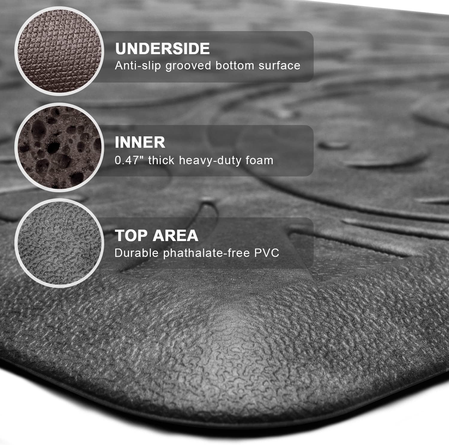 KMAT Kitchen Mat Cushioned Anti-Fatigue Floor Mat Waterproof Non-Slip Standing Ergonomic Comfort for Home,Office,Sink,Laundry,Desk 17.3" (W) x 60"(L),Grey