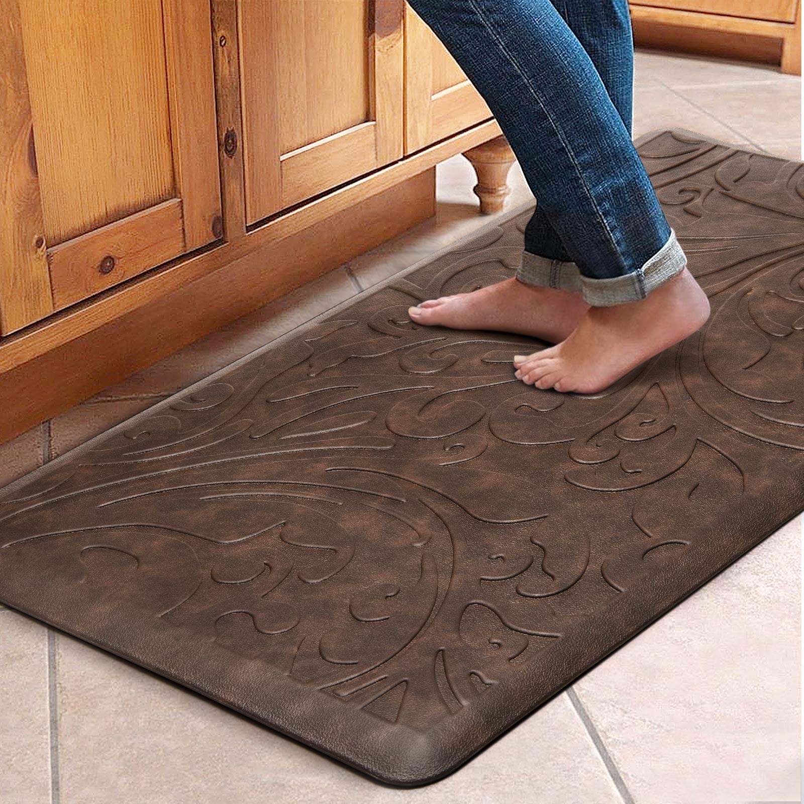 KMAT Kitchen Mat Cushioned Anti-Fatigue Floor Mat Waterproof Non-Slip Standing Ergonomic Comfort for Home,Office,Sink,Laundry,Desk 17.3" (W) x 60"(L),Grey