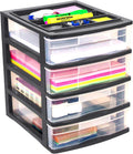 Gracious Living 4-Drawer Desktop and Countertop Storage Organizer Drawer Set, Plastic Office Desk Organizer, Black/Clear
