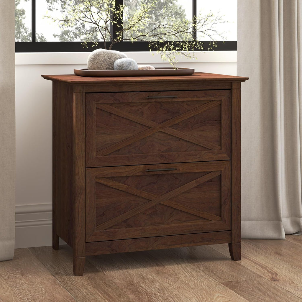 Bush Home Key West 2 Drawer Lateral File Cabinet in Bing Cherry, Document Storage for Home Office, Accent Chest with Drawers